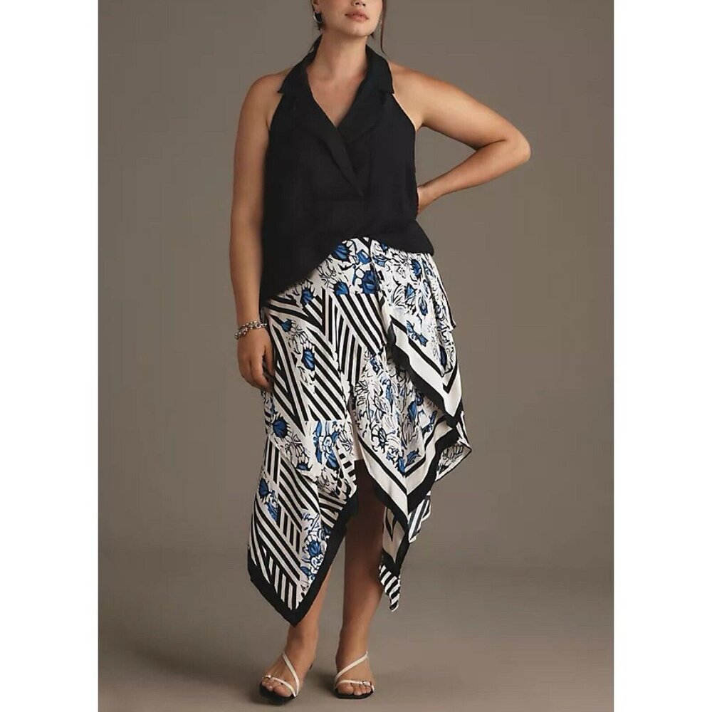 Anthropologie Maeve Silky Asymmetrical Midi Skirt Womens XL FITS SIZE 1X Floral